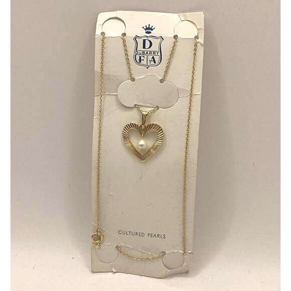 1960s Cultured Pearl Heart Pendant Necklace By DuBarry-NOS Vintage - Picture 1 of 5